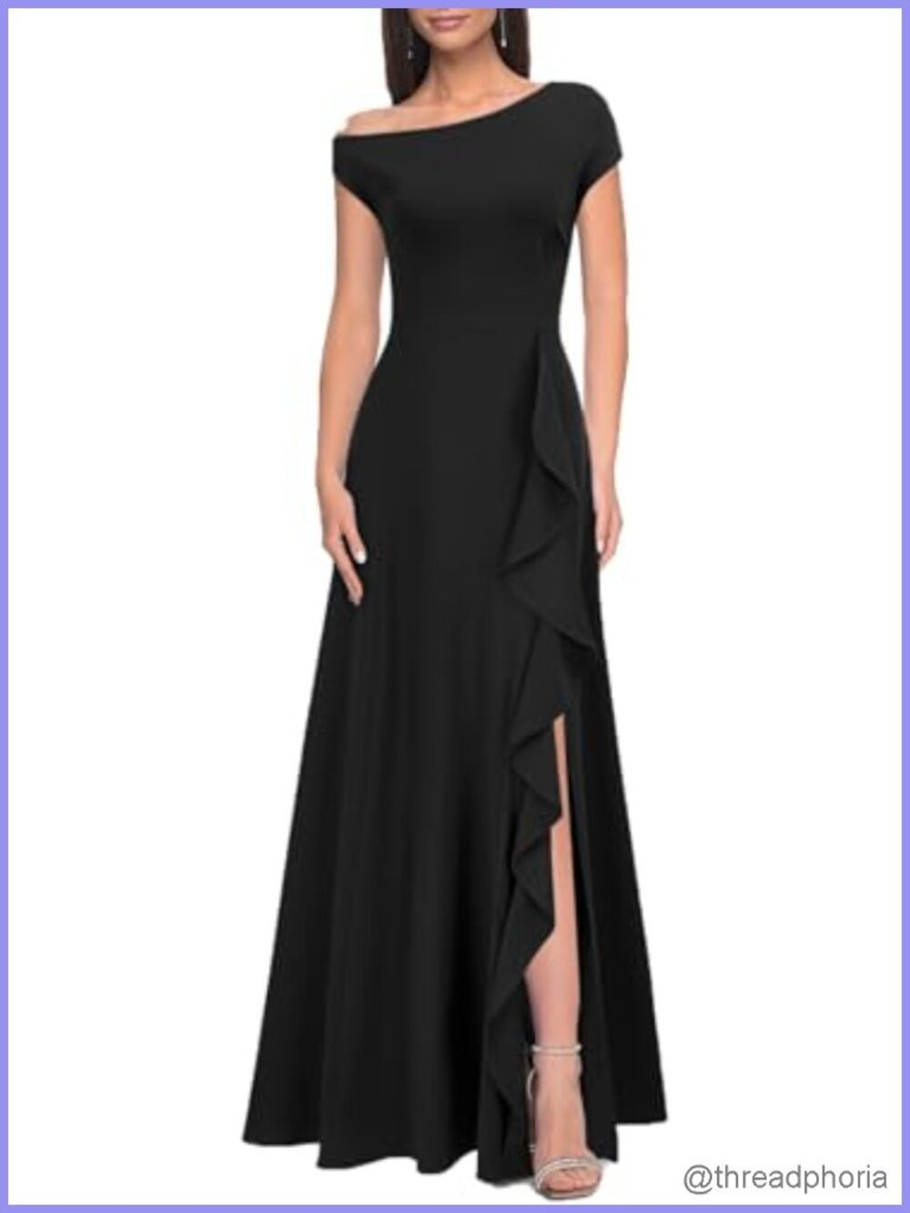 MUSHARE One Shoulder Ruffle High Waist Split Long Cocktail Formal Dress